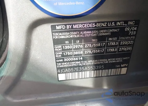2005 Mercedes-Benz Ml 350 4Matic z USA, uszkodzony, nr VIN 4JGAB57E35A553395